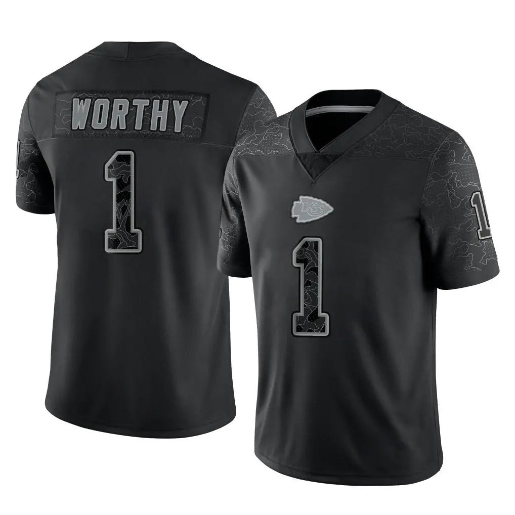 KC.Chiefs #1 Xavier Worthy Player Black Limited Reflective Game Ddoa Stitched Jerseys