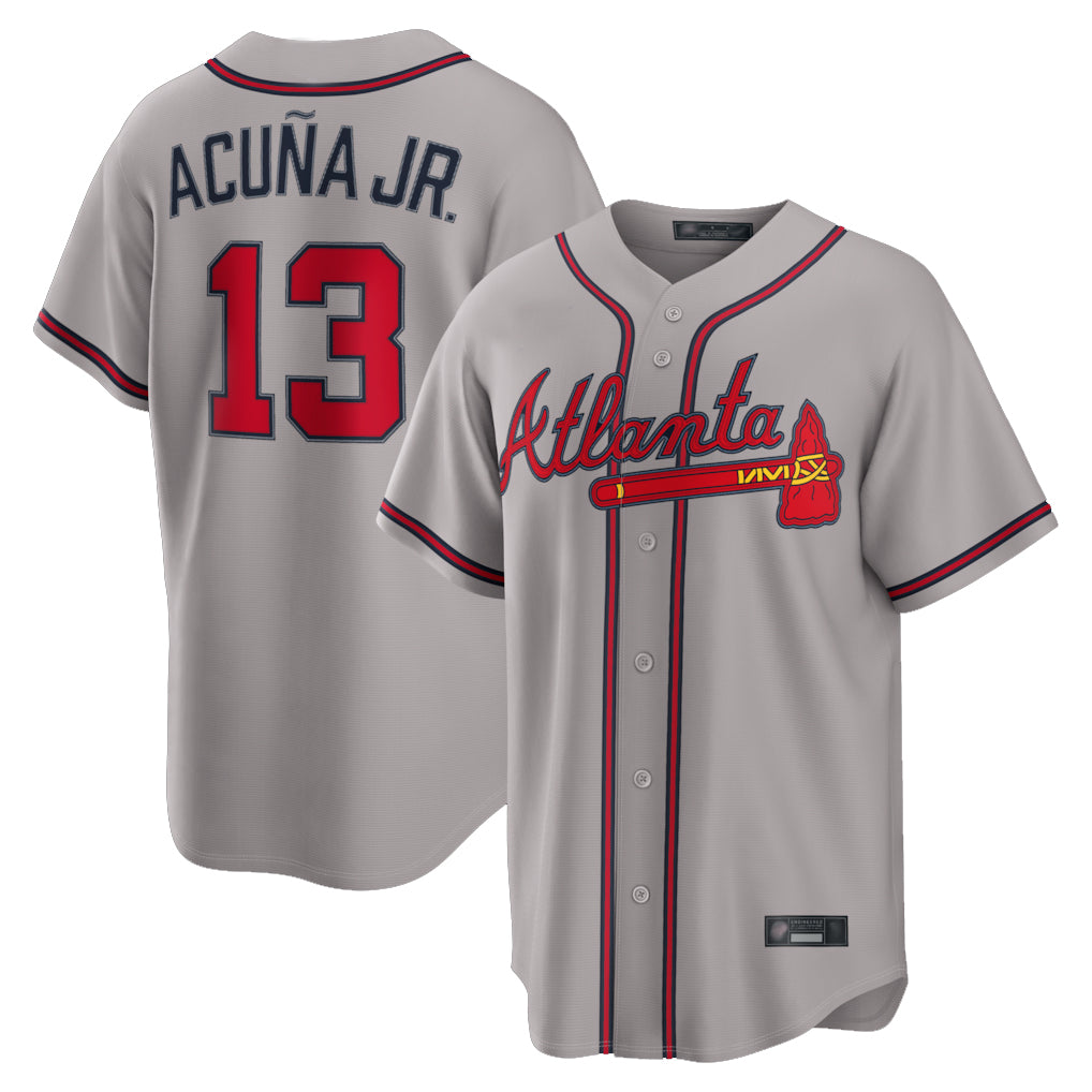 A.Braves #13 Ronald Acuna Jr Player Gray Home Game Ddoa Stitched Jerseys