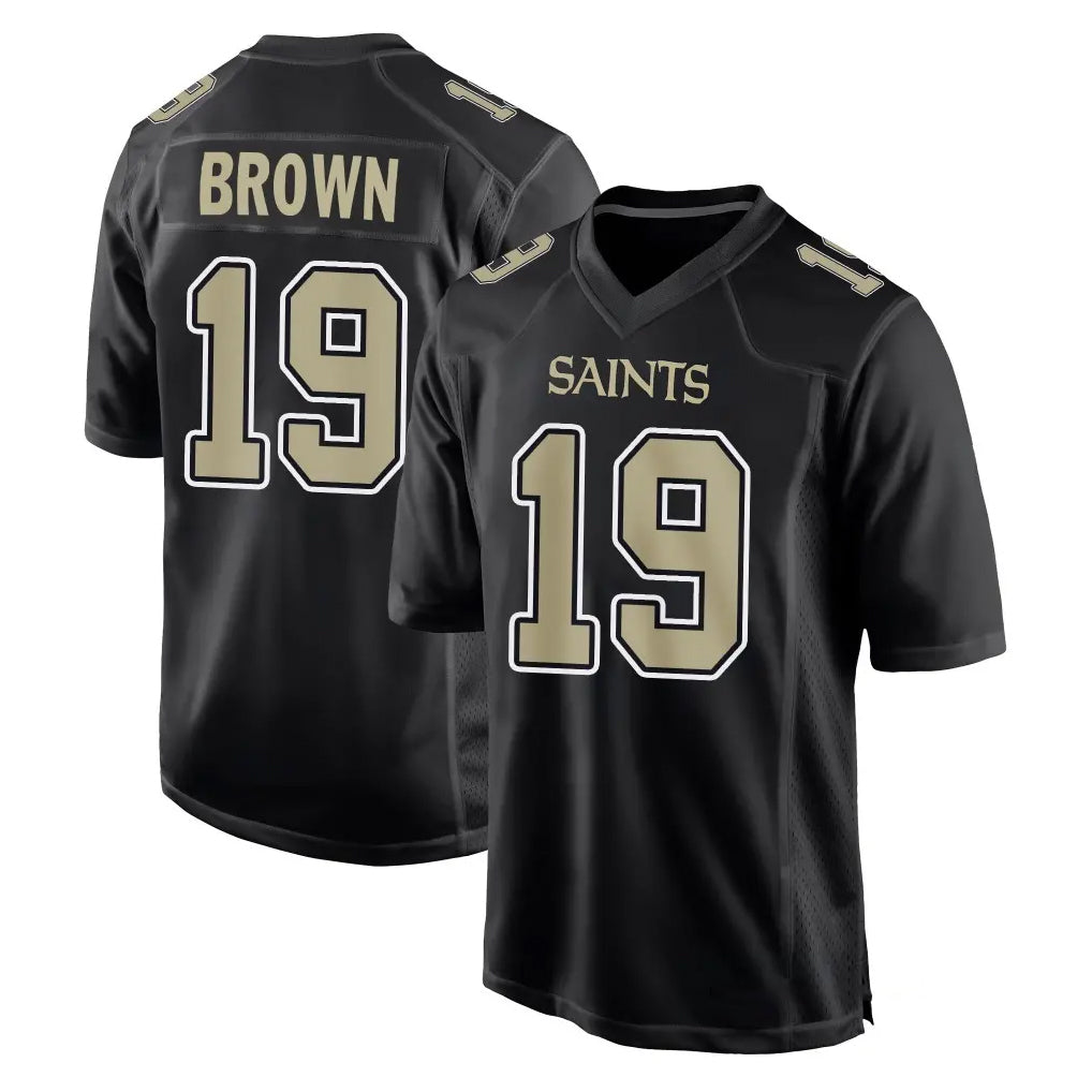 NO.Saints #19 Barion Brown Player Black Carbon Fashion Home Game Ddoa Stitched Jerseys