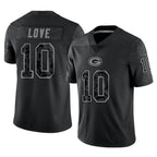 GB.Packers #10 Jordan Love Player Black Reflective Limited Home Game Ddoa Stitched Jerseys