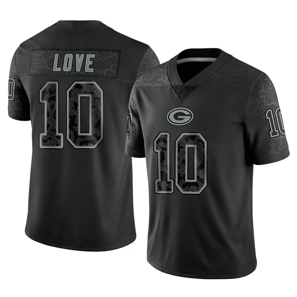 GB.Packers #10 Jordan Love Player Black Reflective Limited Home Game Ddoa Stitched Jerseys