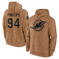 M.Dolphins #94 Jordan Phillips Player Brown Salute to Service Hoodies Limited Game Ddoa Stitched Jerseys