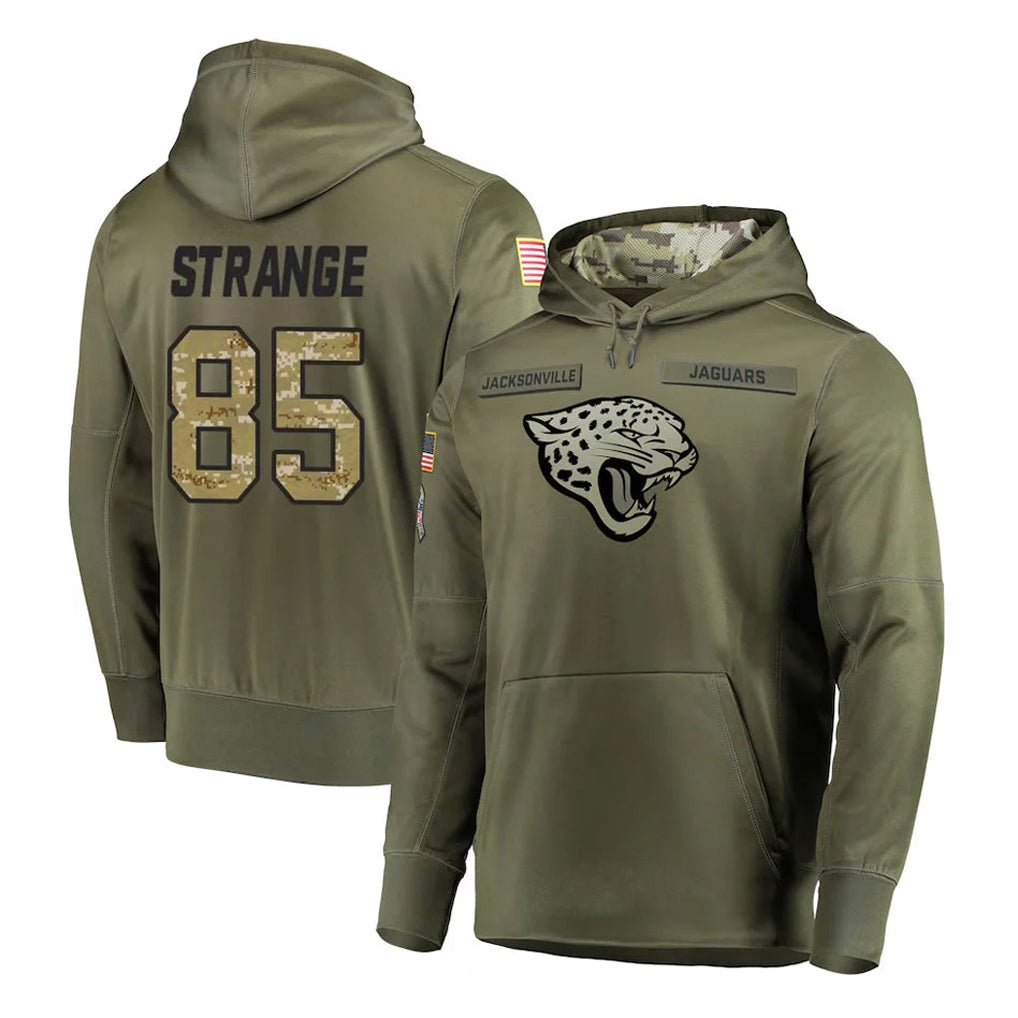 J.Jaguars #85 Brenton Strange Player Olive Salute to Service Pullover Hoodies Home Game Ddoa Stitched Jerseys