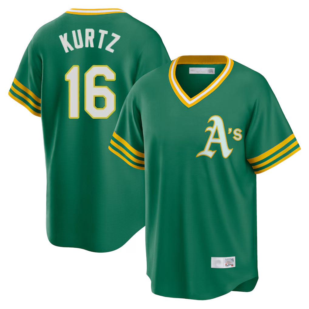 Athletics #16 Nick Kurtz Player Kelly Green Cooperstown Collection T-shirt Game Ddoa Stitched Jerseys