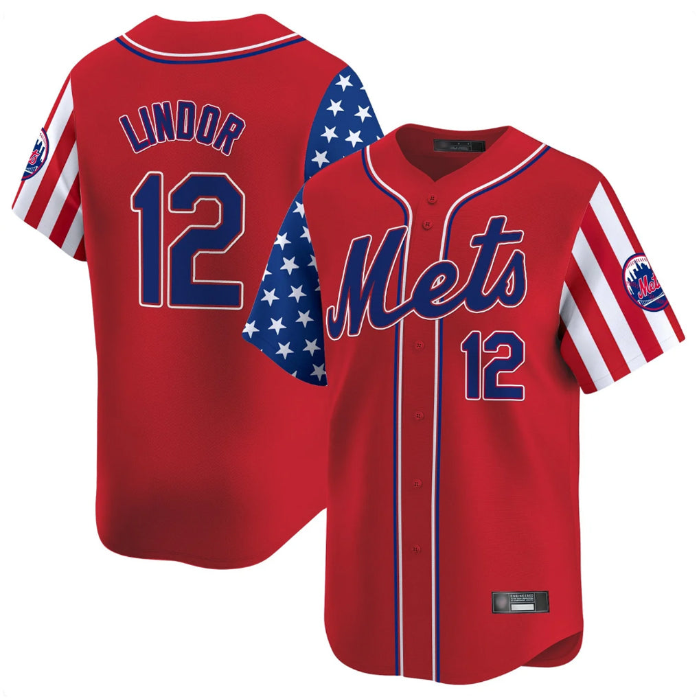 NY.Mets #12 Francisco Lindor Player Red 2025 Independence Day Vapor Premier Limited  Ddoa Stitched Jerseys