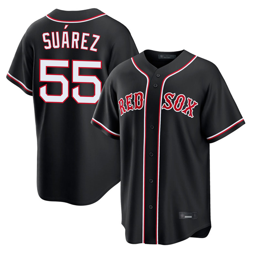 B.Red Sox #55 Ranger Su¨¢rez Player Black Out Home Game Ddoa Stitched Jerseys
