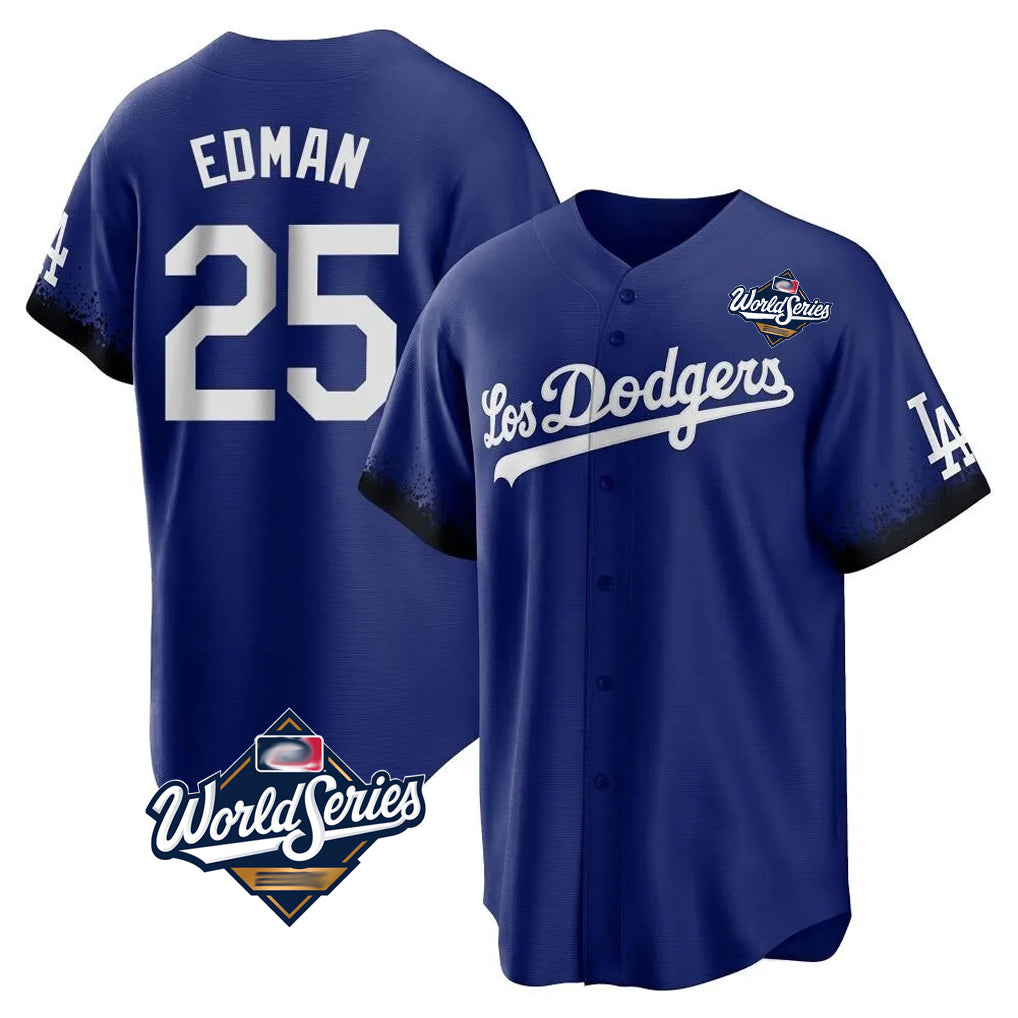 LA.Dodgers #25 Tommy Edman Player Royal World Series City Connect Home Game Ddoa Stitched Jerseys