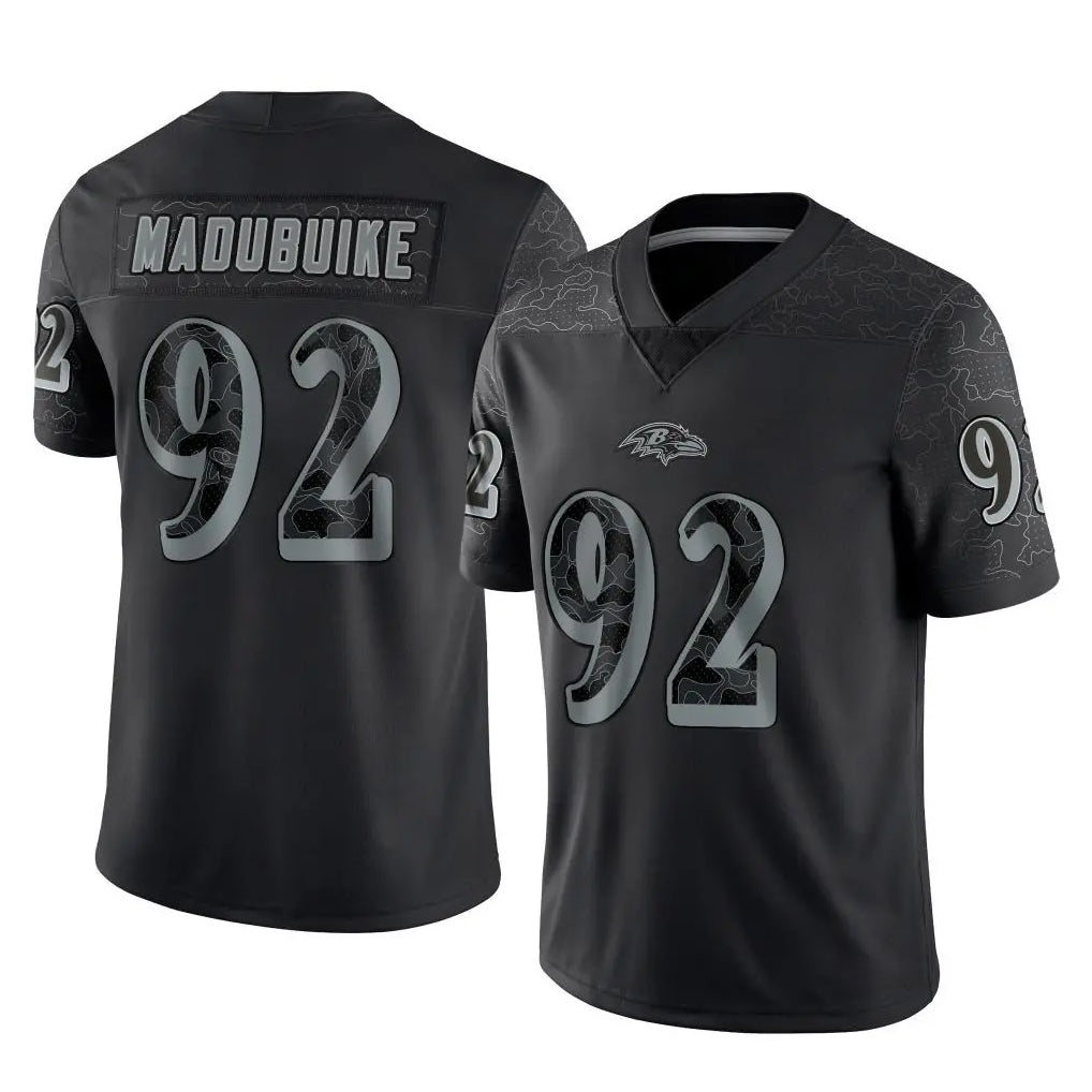 B.Ravens #92 Nnamdi Madubuike Player Black REFLECTIVE Limited Ddoa Stitched Jerseys