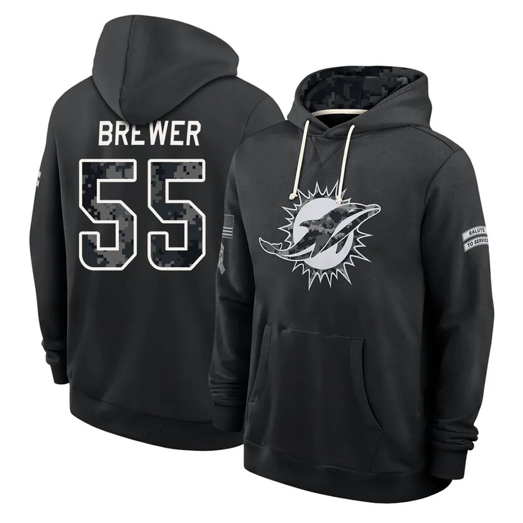 M.Dolphins #55 Aaron Brewer Player 2026 Black Logo Pullover Hoodies Limited Game Ddoa Stitched Jerseys