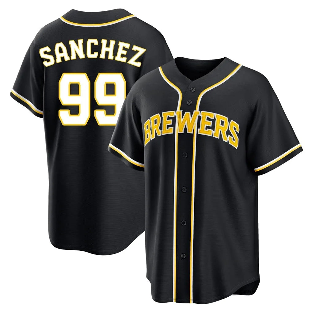 M.Brewers #99 Gary Sanchez Player Black Fashion Out Home Game Ddoa Stitched Jerseys