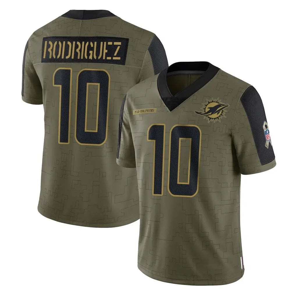 M.Dolphins #10 Jacob Rodriguez Player Olive Salute To Service Limited Game Ddoa Stitched Jerseys