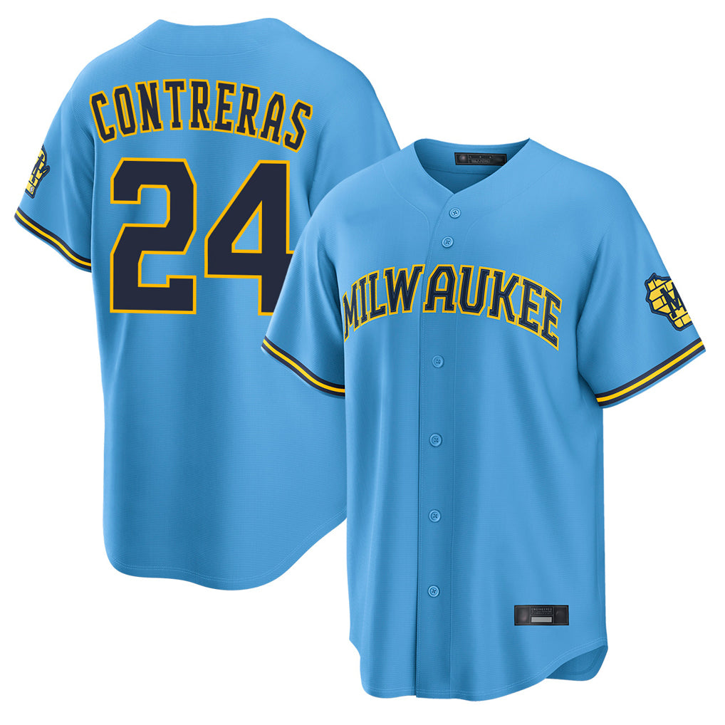 M.Brewers #24 William Contreras Player Light Blue Road Stadium Game Ddoa Stitched Jerseys