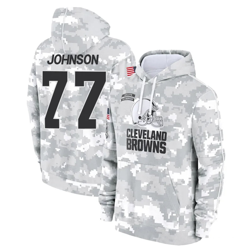 C.Browns #77 Zion Johnson Player Arctic Camo Salute to Service Hoodies Limited Game Ddoa Stitched Jerseys