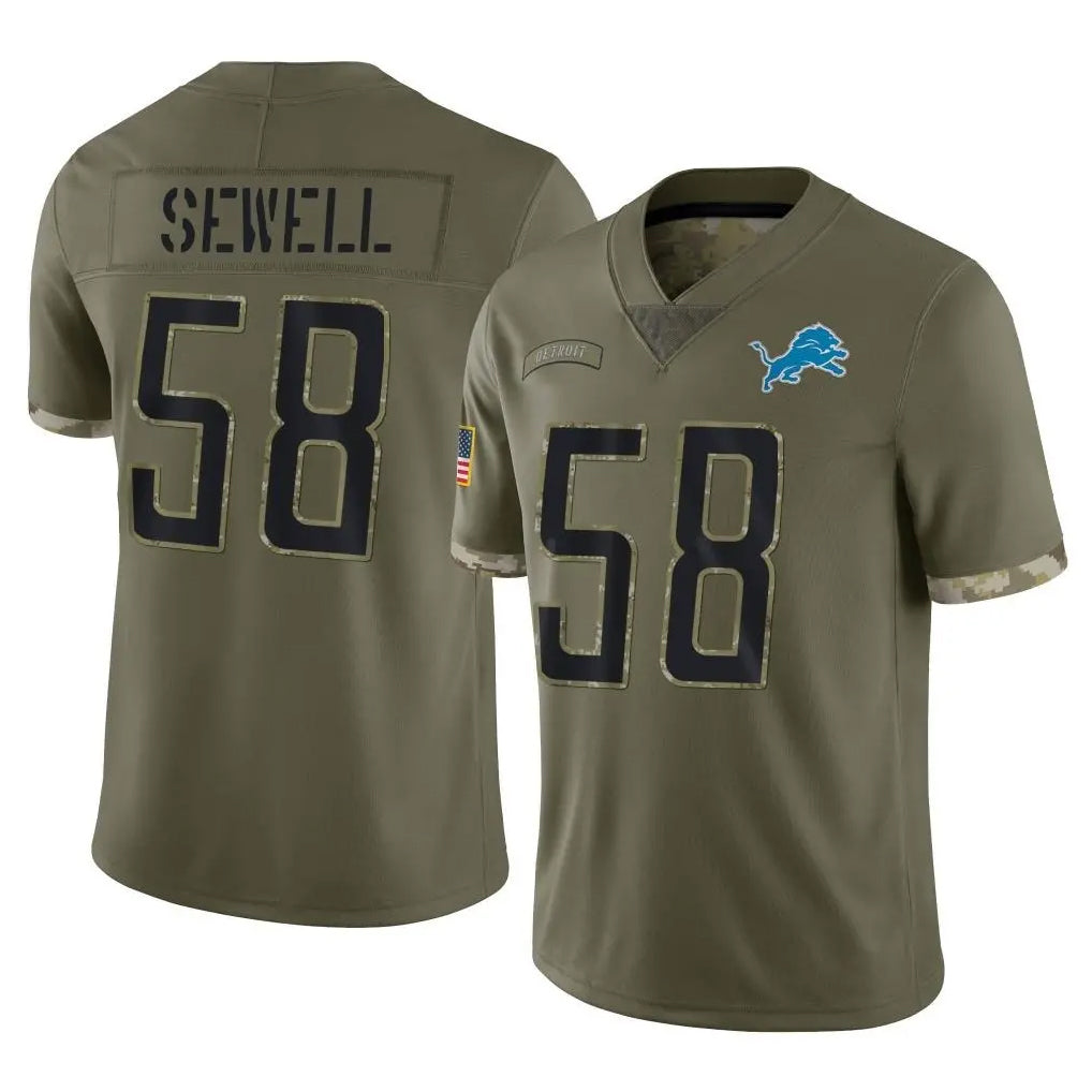 D.Lions #58 Penei Sewell Player Olive Salute To Service Limited Ddoa Stitched Jerseys