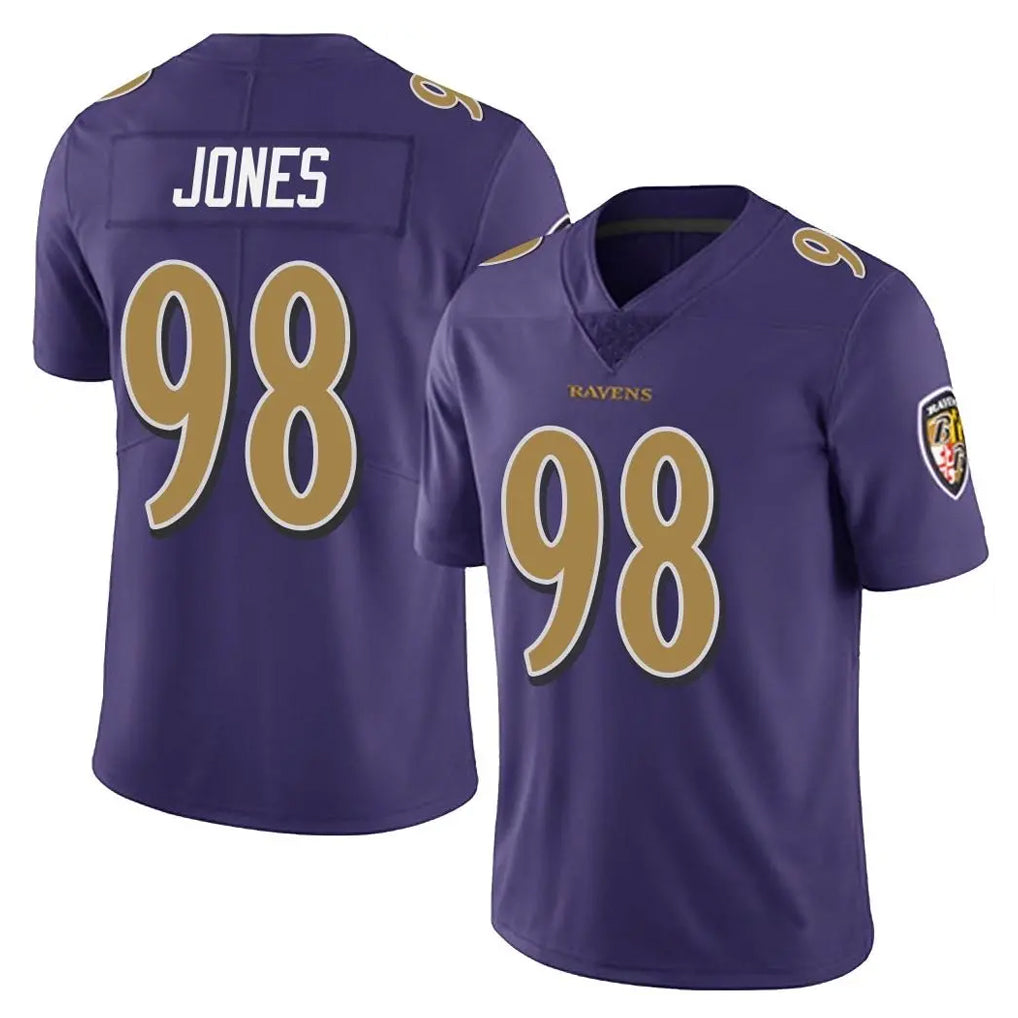 B.Ravens #98 Travis Jones Player Purple Color Rush Vapor Untouchable Limited Home Game Ddoa Stitched Jerseys