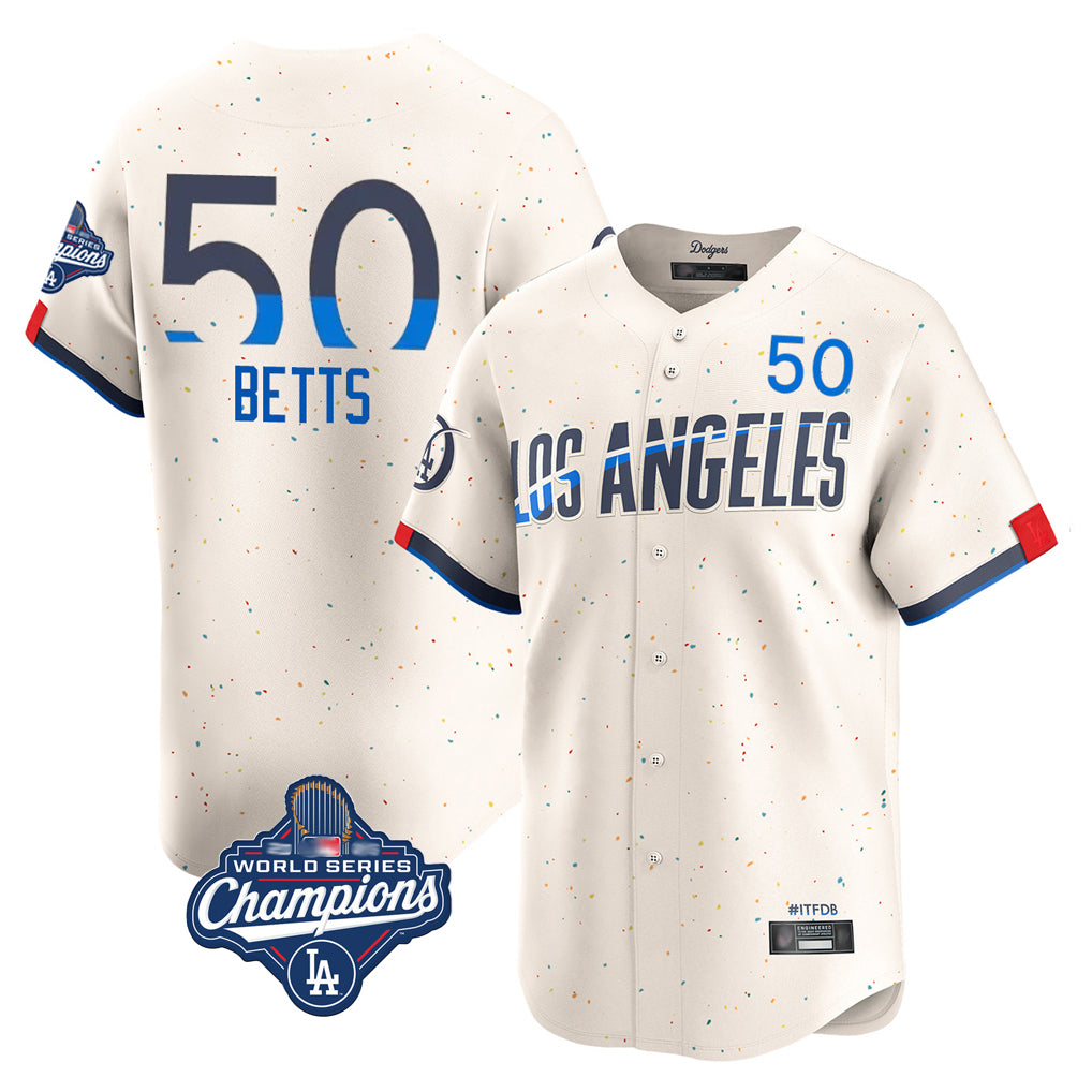 LA.Dodgers #50 Mookie Betts Player Cream World Series Meet City Connect Limited Home Ddoa Stitched Jerseys