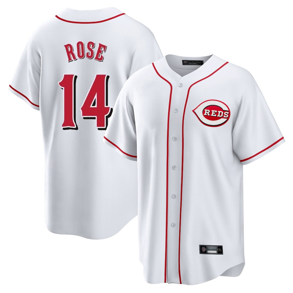 C.Reds #14 Pete Rose Player White Game Home Ddoa Stitched Jerseys