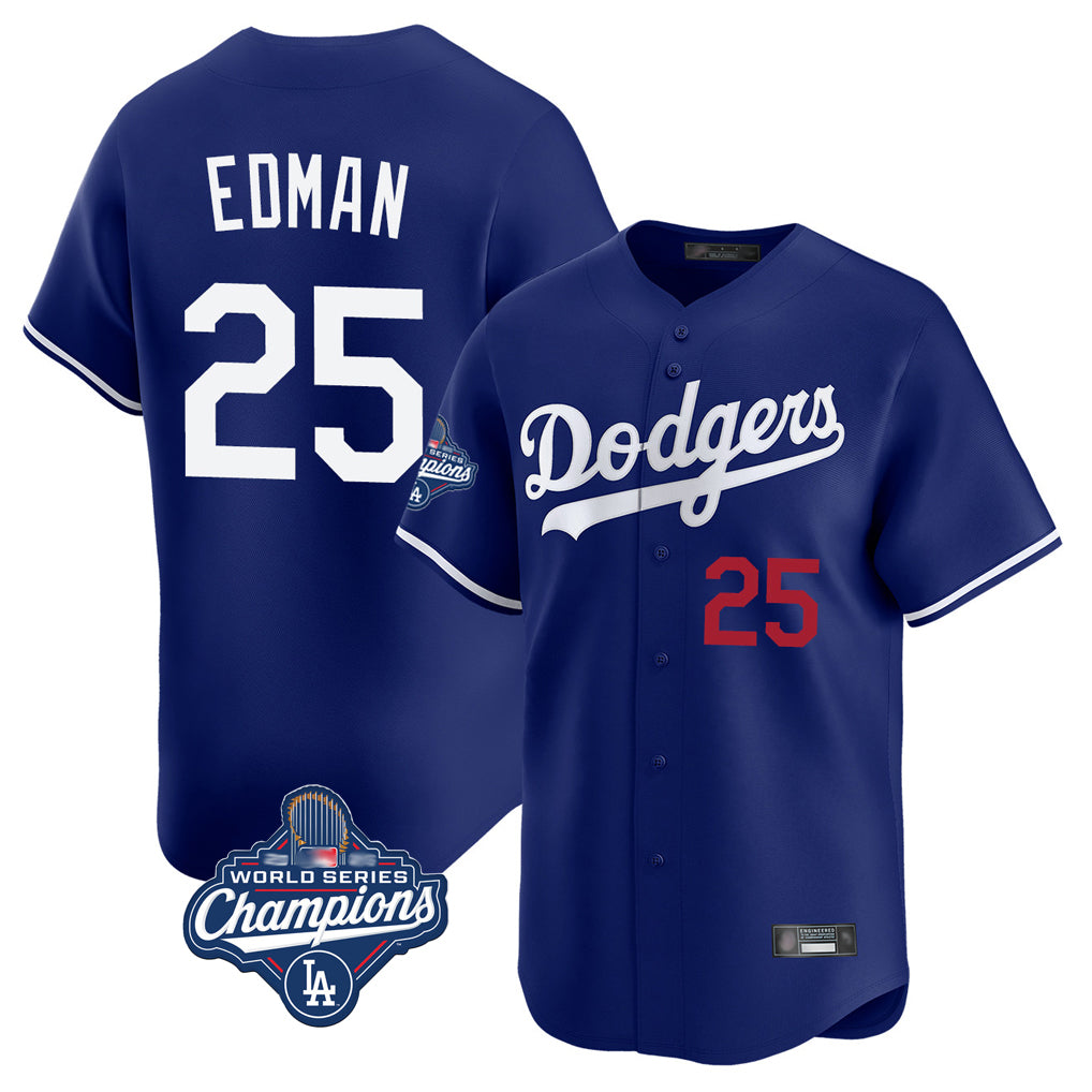 LA.Dodgers #25 Tommy Edman Player Royal World Series Meet Limited Home Ddoa Stitched Jerseys