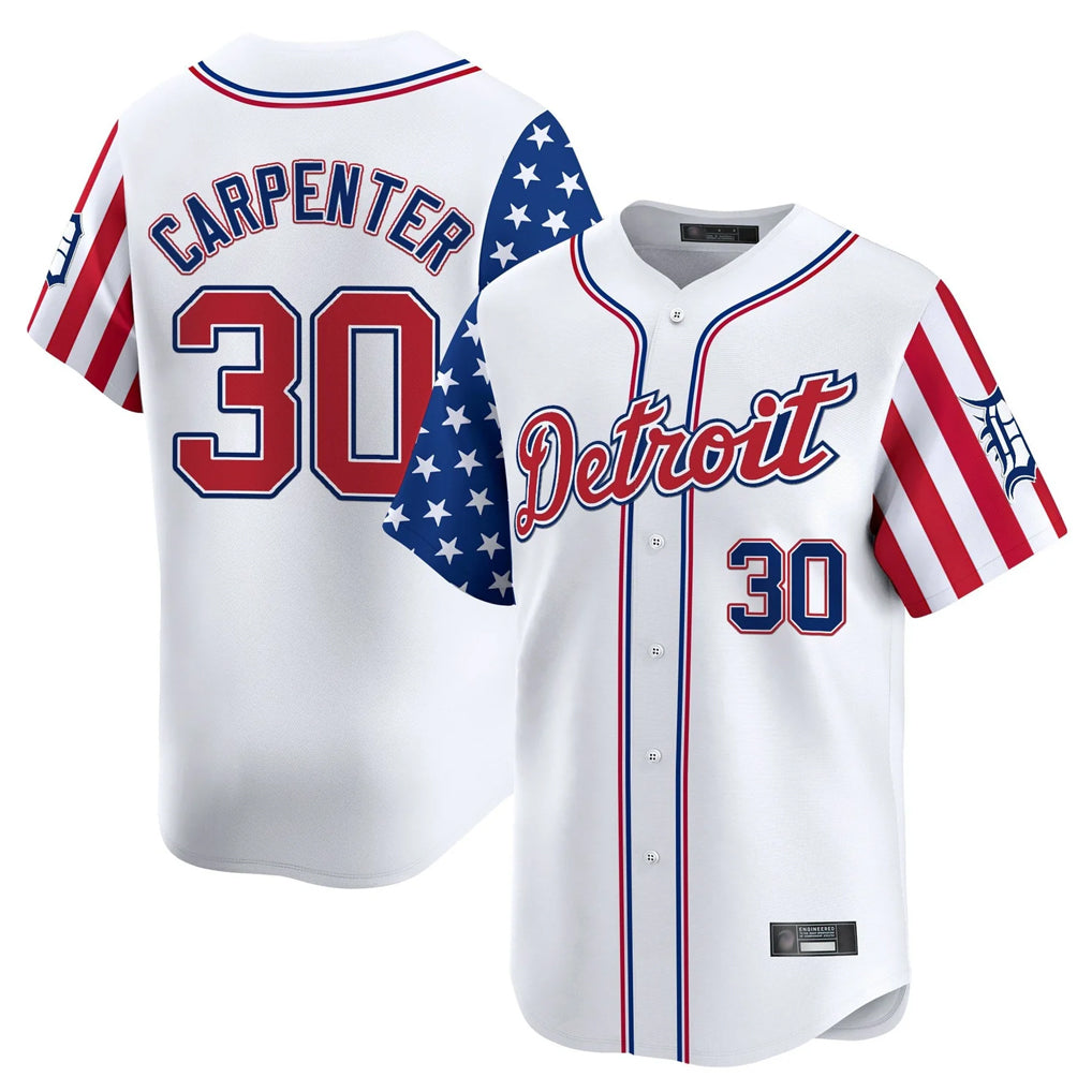 D.Tigers #30 Kerry Carpenter Player White Independence Day Vapor Premier Limited Ddoa Stitched Jerseys