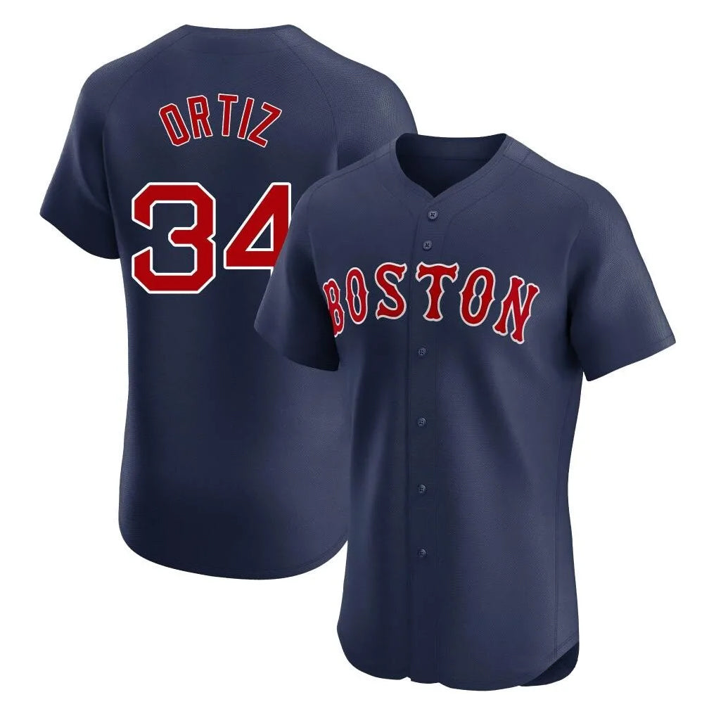 B.Red Sox #34 David Ortiz Player Navy Limited Elite Home Game Ddoa Stitched Jerseys