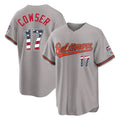 B.Orioles #17 Colton Cowser Player Gray USA 250 Fourth of July Home Game Ddoa Stitched Jerseys