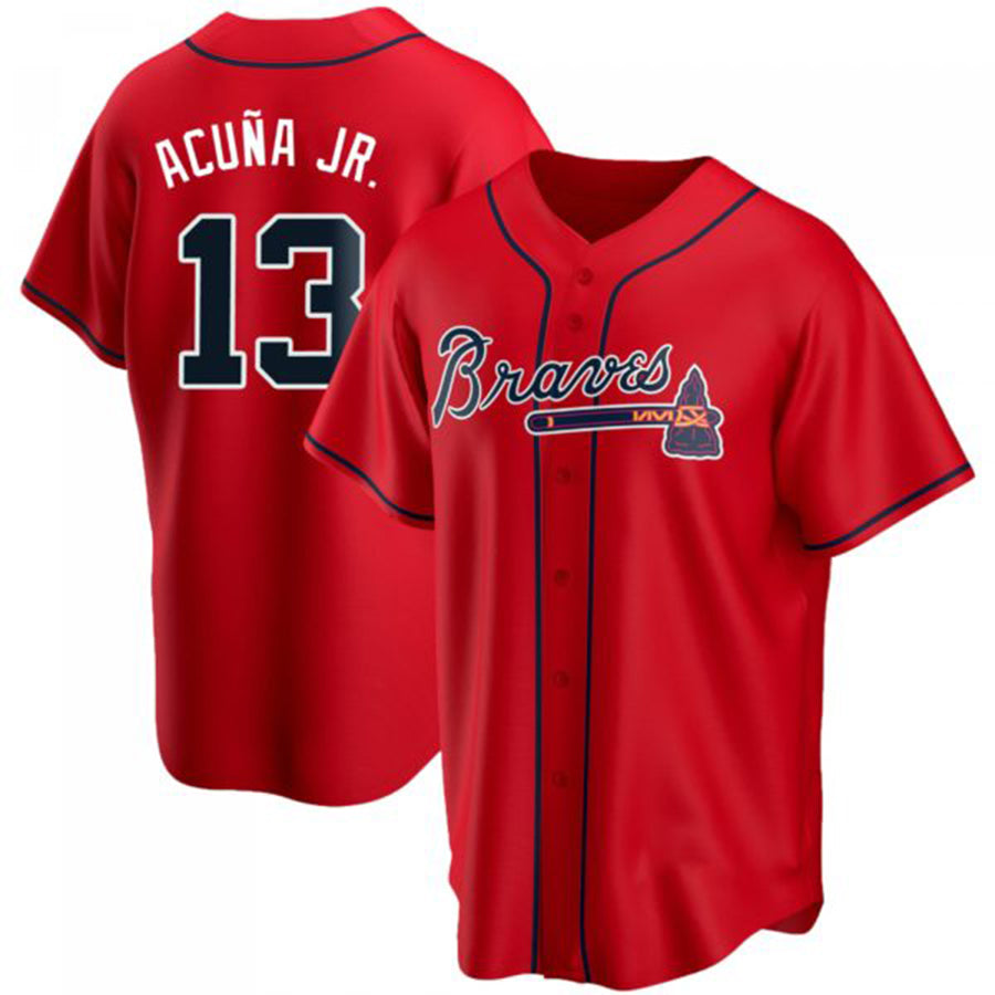 A.Braves #13 Ronald Acuna Jr. Player Red Stitches Ddoa Stitched Jerseys