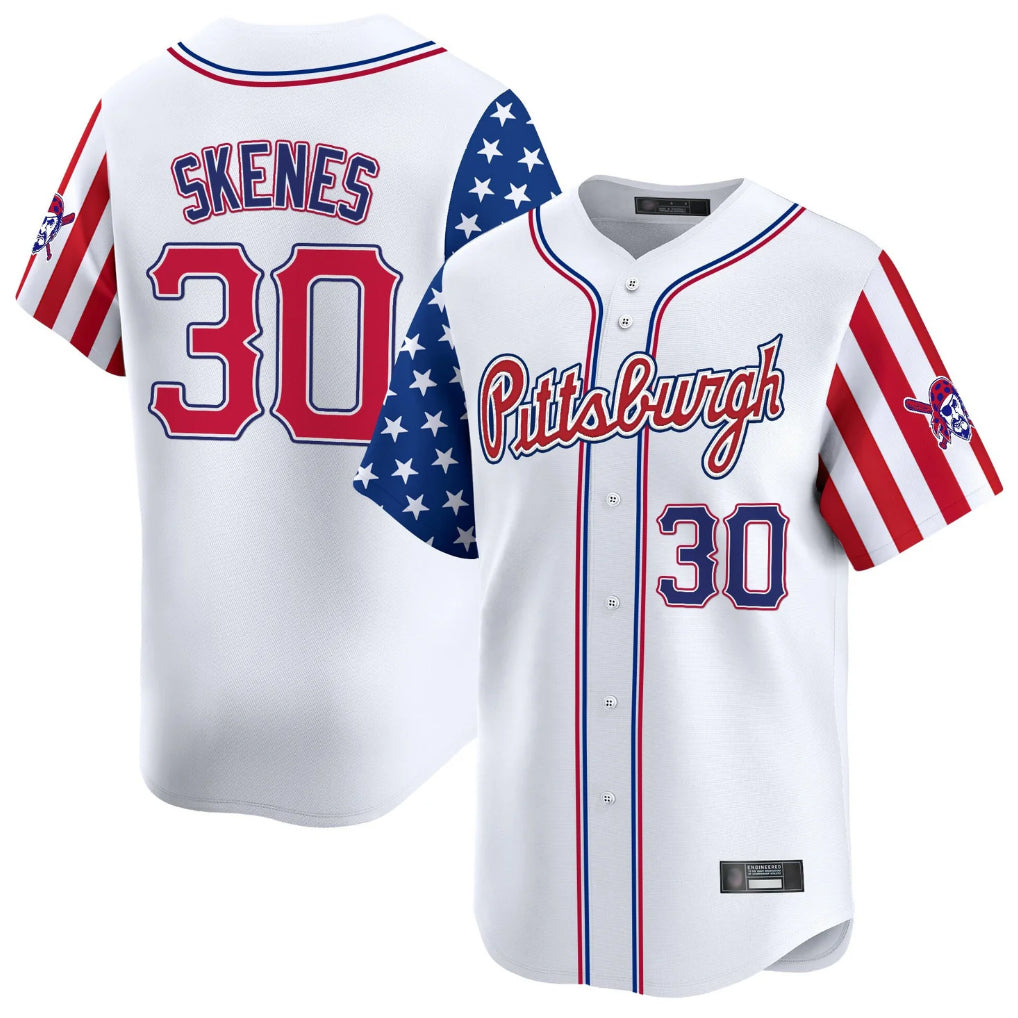 P.Pirates #30 Paul Skenes Player White 2025 Independence Day Vapor Premier Limited Ddoa Stitched Jerseys