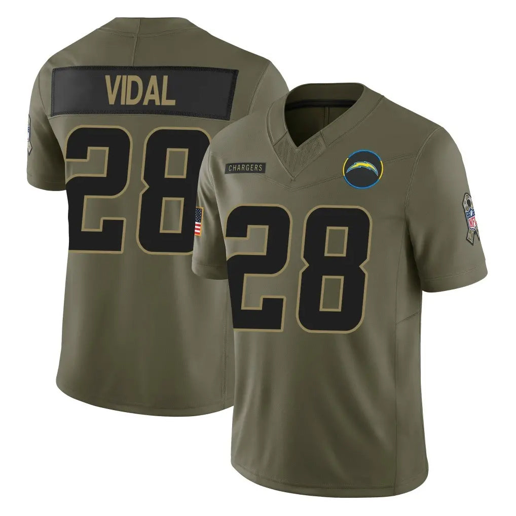 LA.Chargers #28 Kimani Vidal Player Olive 2025 Salute To Service Limited Game Ddoa Stitched Jerseys