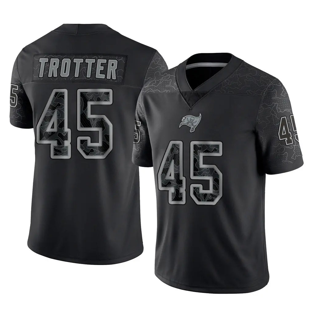 TB.Buccaneers #45 Josiah Trotte Player Black Reflective Limited Home Game Ddoa Stitched Jerseys