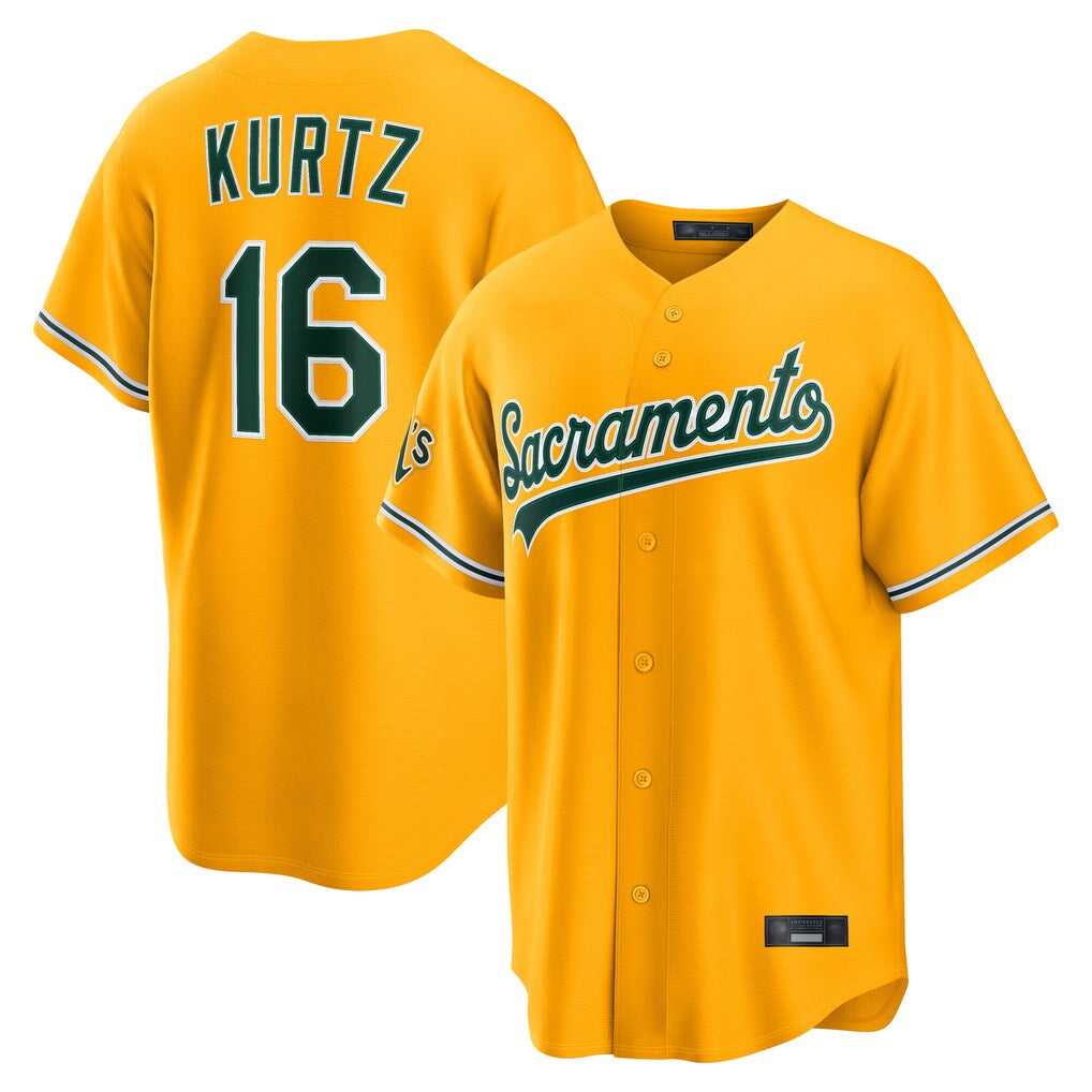 Athletics #16 Nick Kurtz Player Gold Home Game Ddoa Stitched Jerseys