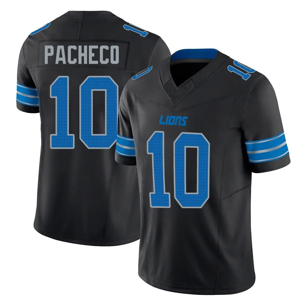 D.Lions #10 Isiah Pacheco Player Black Alternate Vapor F.U.S.E. Limited Home Game Ddoa Stitched Jerseys