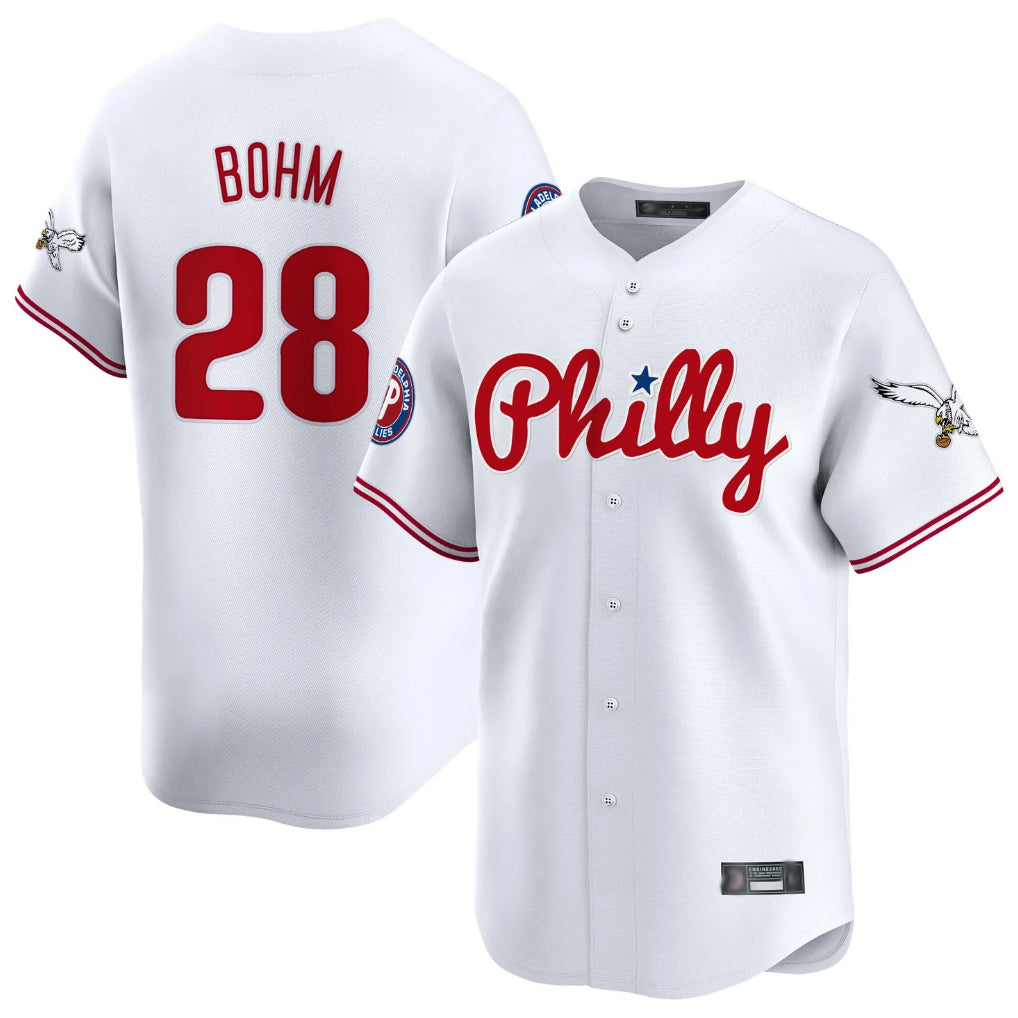 P.Phillies #28 Alec Bohm Player White Phillies & Eagles Vapor Premier Limited Ddoa Stitched Jerseys