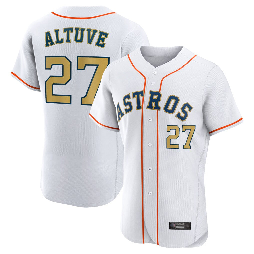 H.Astros #27 Jose Altuve Player Gold Collection Limited Elite Home Ddoa Stitched Jerseys