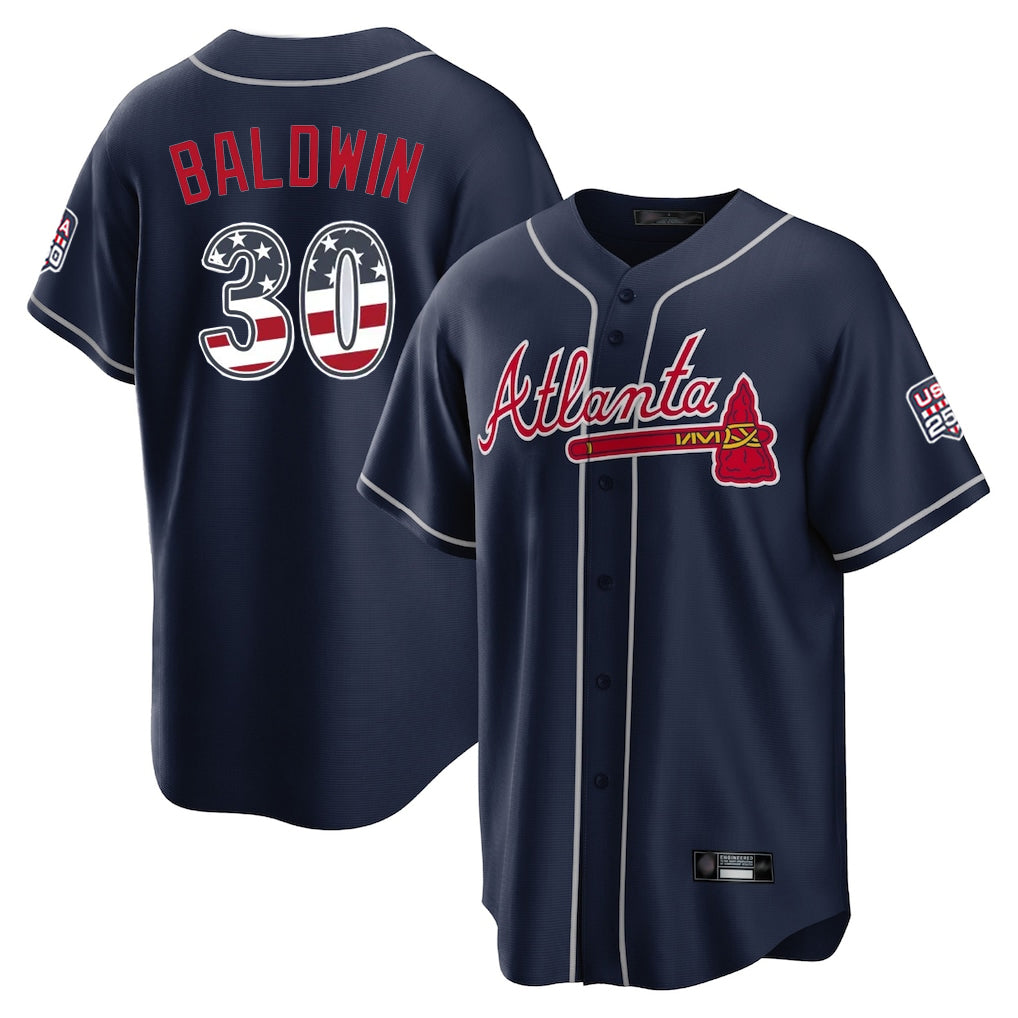 A.Braves #30 Drake Baldwin Player Navy USA 250 Fourth Of July Limited Home Game Ddoa Stitched Jerseys