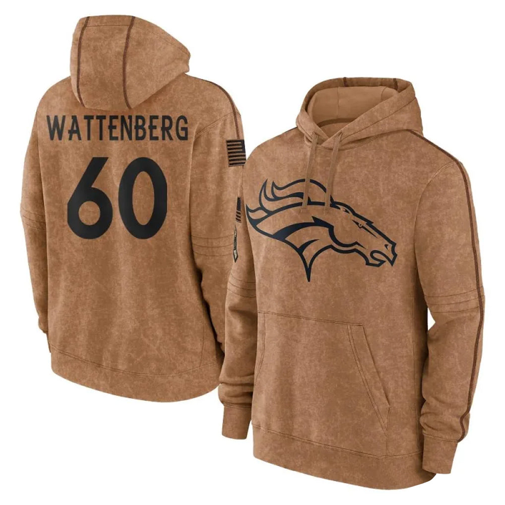 D.Broncos #60 Luke Wattenberg Player Brown Salute to Service Hoodies Limited Game Ddoa Stitched Jerseys