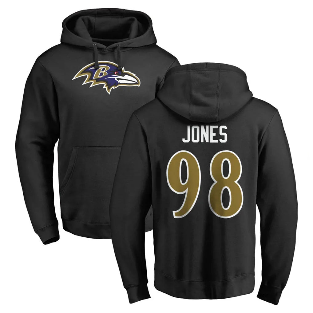 B.Ravens #98 Travis Jones Player Black Pullover Hoodie Ddoa Stitched Jerseys