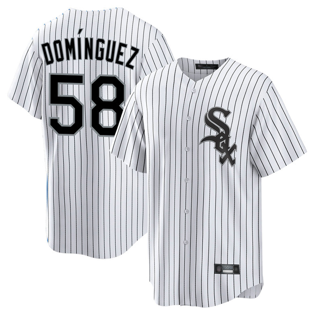 C.White Sox #58 Seranthony Dom¨ªnguez Player White Stripe Home Game Ddoa Stitched Jerseys
