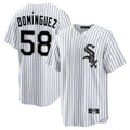 C.White Sox #58 Seranthony Dom¨ªnguez Player White Stripe Home Game Ddoa Stitched Jerseys