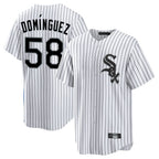 C.White Sox #58 Seranthony Dom¨ªnguez Player White Stripe Home Game Ddoa Stitched Jerseys