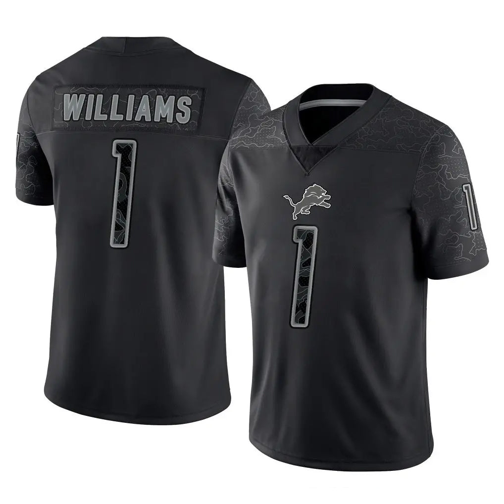 D.Lions #1 Jameson Williams Player Black Reflective Limited Home Game Ddoa Stitched Jerseys