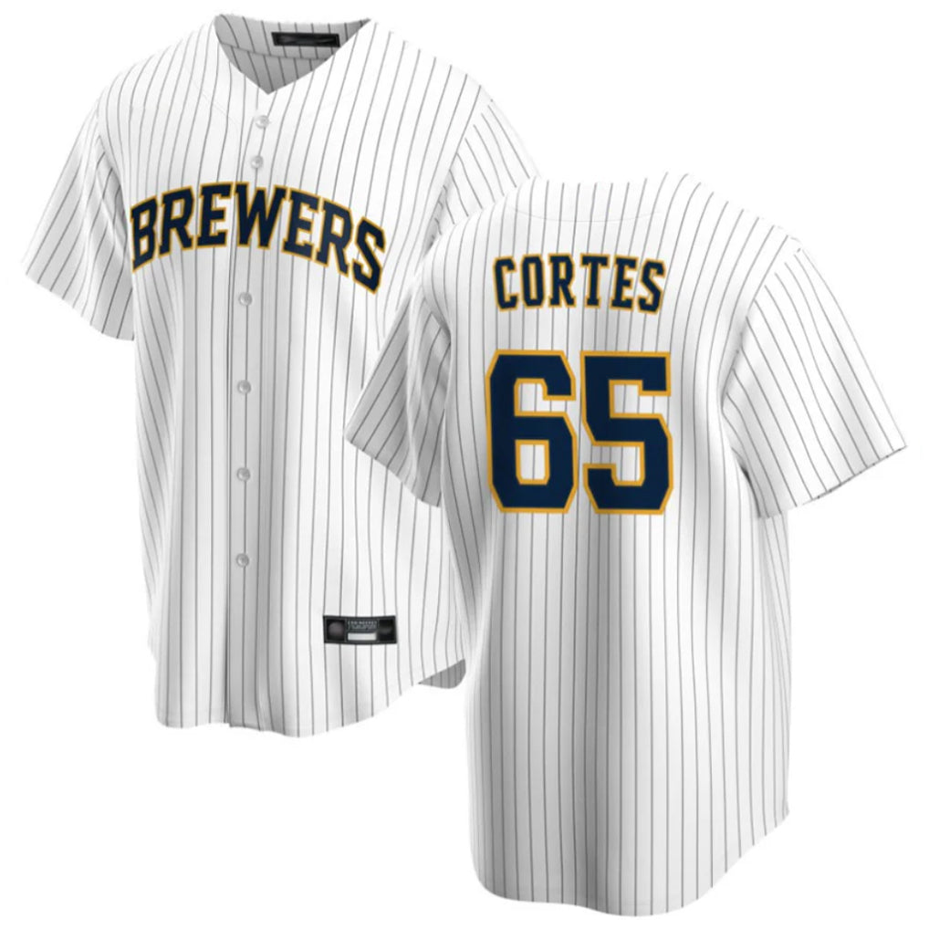 M.Brewers #65 Nestor Cortes Player White Stripes Home Game Ddoa Stitched Jerseys