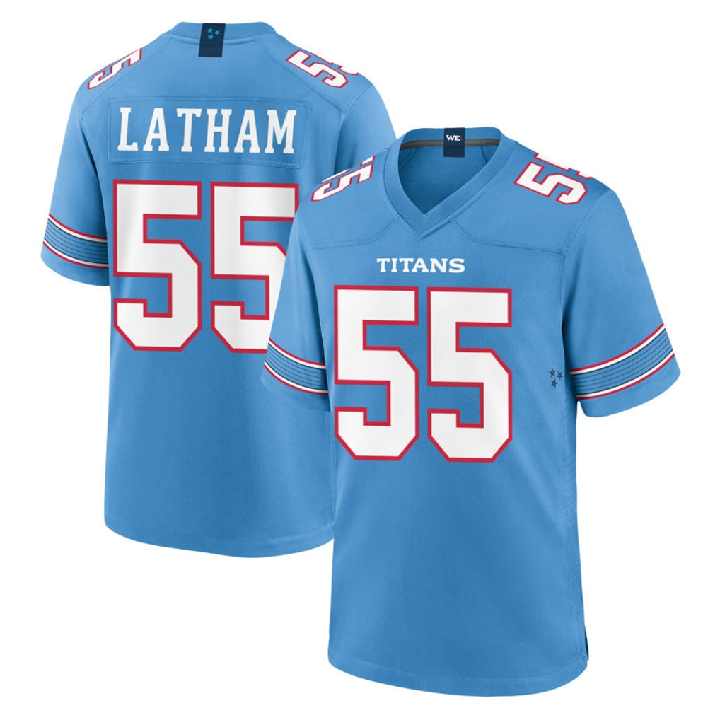 T.Titans #55 JC Latham Player Light Blue 2026 Game Home Ddoa Stitched Jerseys