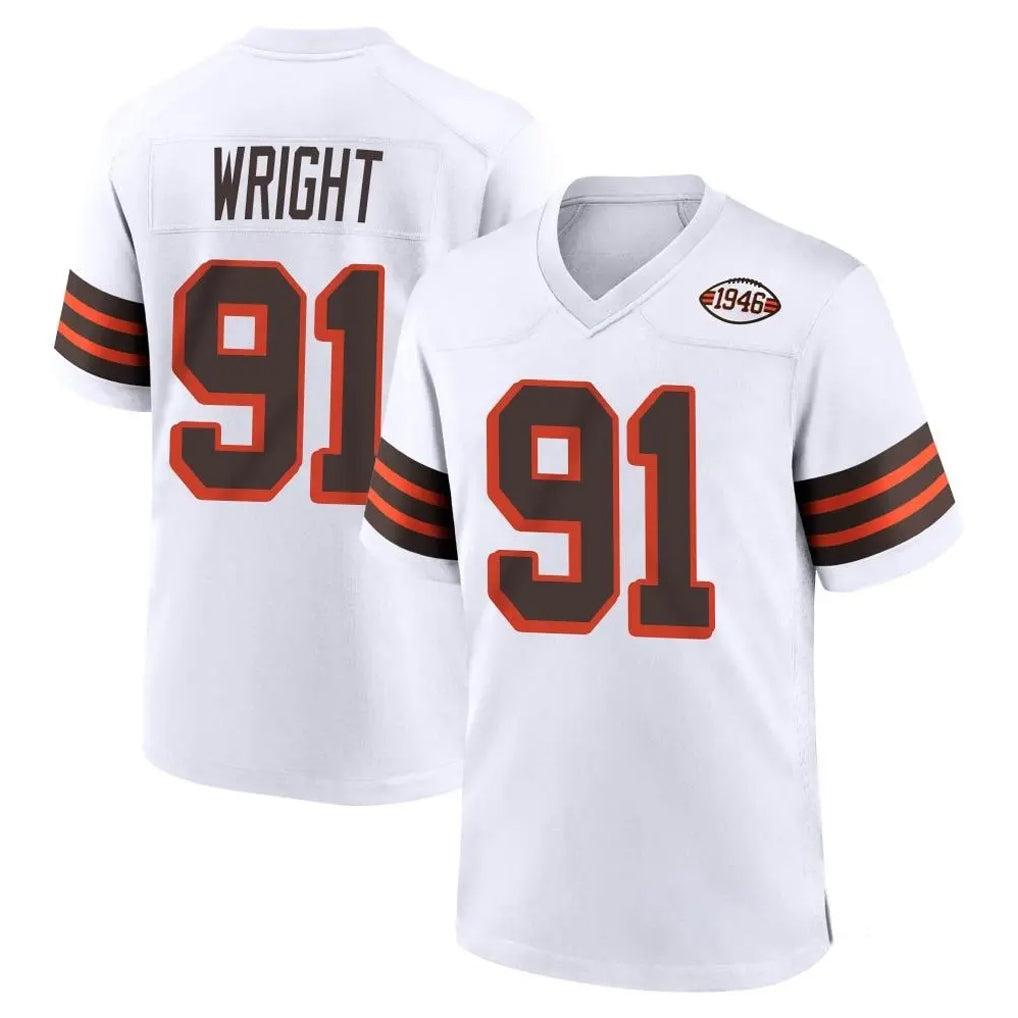 C.Browns #91 Alex Wright Player White Alternate Home Game Ddoa Stitched Jerseys