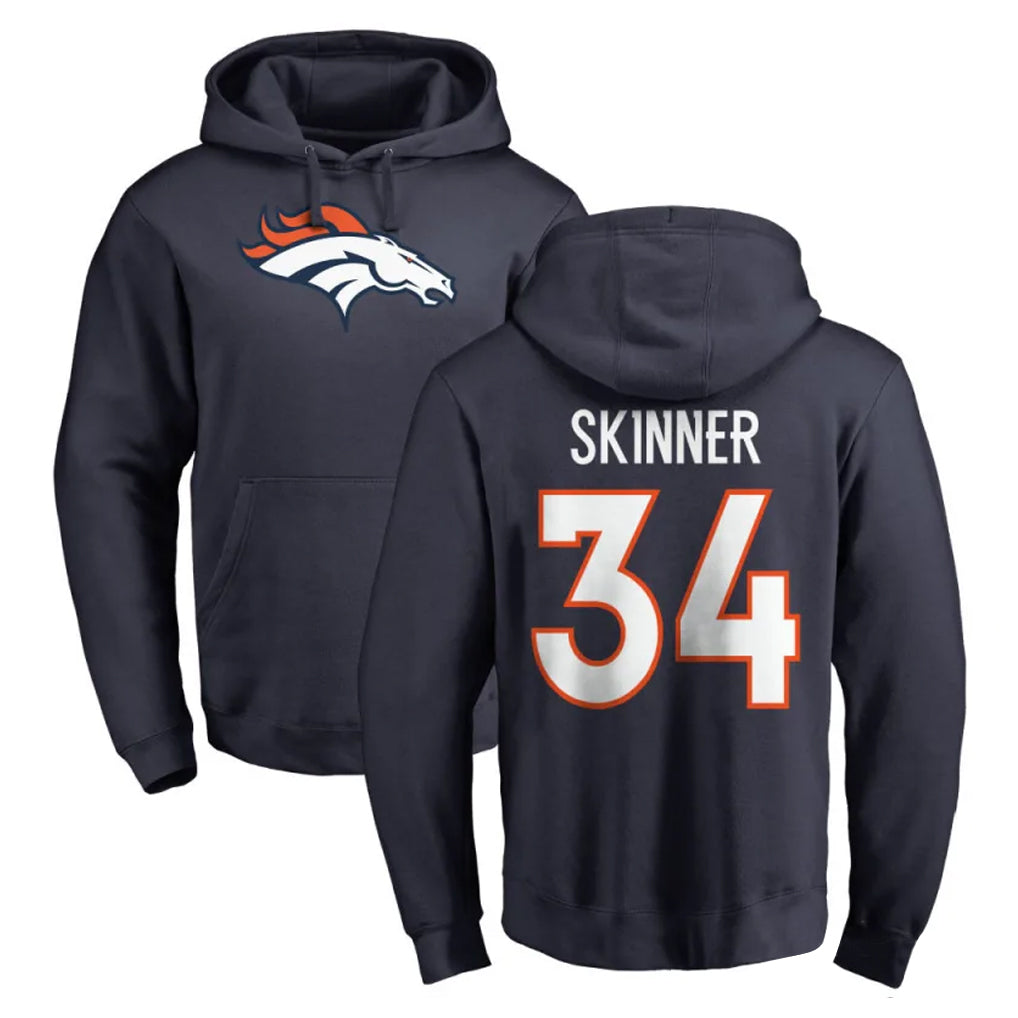 D.Broncos #34 JL Skinner Player Navy Pullover Hoodie Limited Ddoa Stitched Jerseys