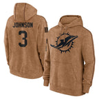 M.Dolphins #3 Chris Johnson Player Brown Salute to Service Hoodies Limited Game Ddoa Stitched Jerseys