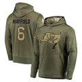TB.Buccaneers #6 Baker Mayfield Player Olive Salute to Service Pullover Hoodie Home Game Ddoa Stitched Jerseys