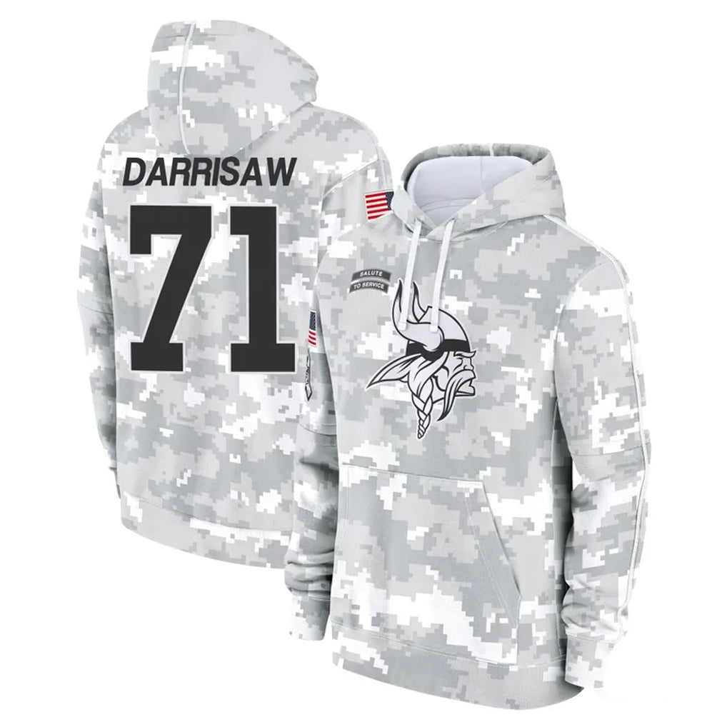 M.Vikings #71 Christian Darrisaw Player Arctic Camo Salute to Service Pullover Hoodies Limited Game Ddoa Stitched Jerseys