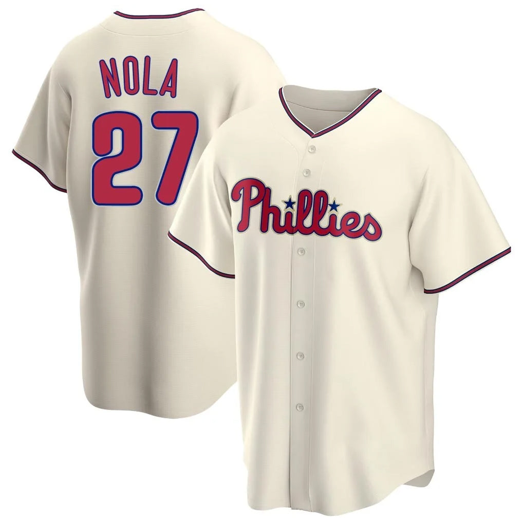 P.Phillies #27 Aaron Nola Player Cream Home Game Ddoa Stitched Jerseys