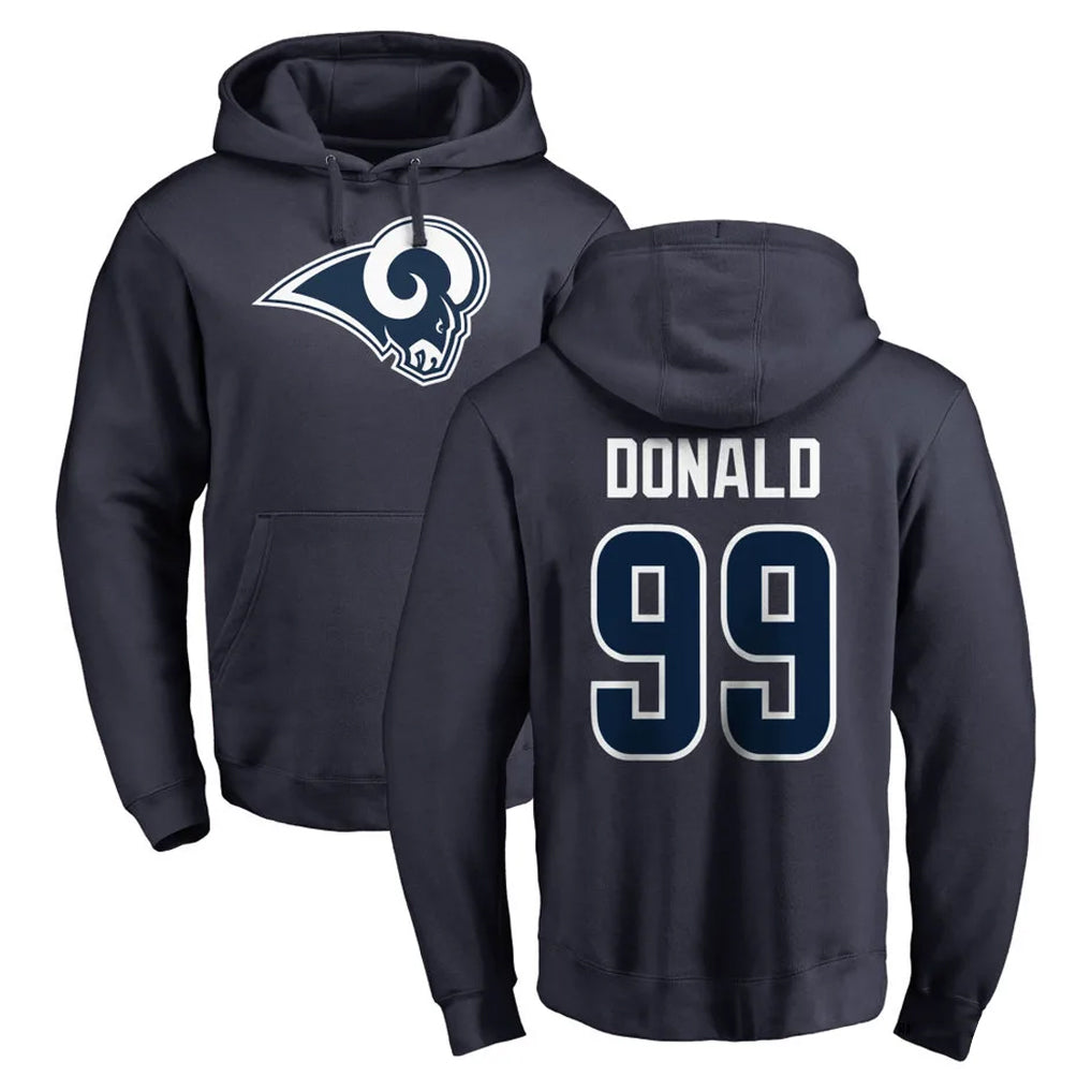 LA.Rams #99 Aaron Donald Player Navy Pullover Hoodie Limited Game Ddoa Stitched Jerseys