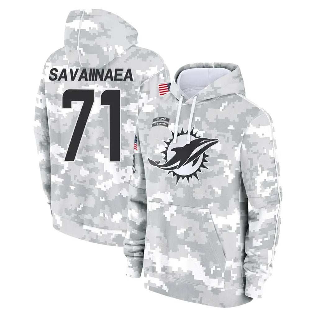 M.Dolphins #71 Jonah Savaiinaea Player Arctic Camo Salute to Service Hoodies Limited Game Ddoa Stitched Jerseys